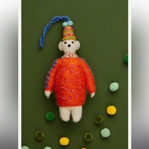 Anthropologie Ornament COZY POLAR BEAR Wool 6" Sweater Hat Holiday Christmas NWT